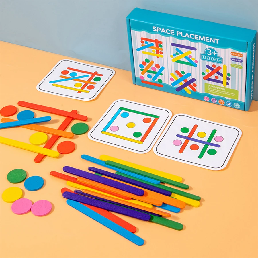 Children's Rainbow Stick Thinking Puzzle Wooden DIY Ice Cream Stick Puzzle Challenge Table Games Montessori Educational Toys 5