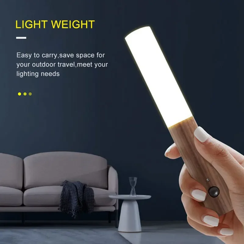 Human body induction small LED night light USB charging hallway induction light closet Imitation wood art led night light