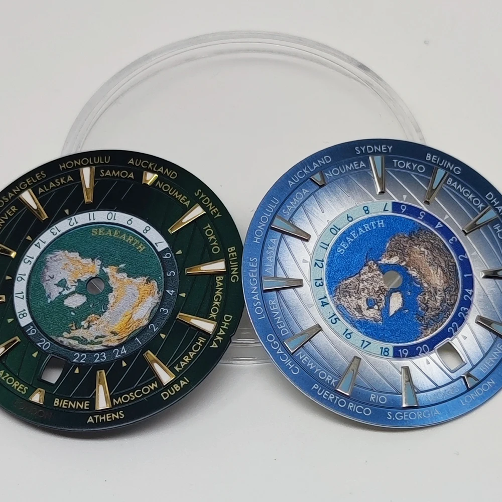 Green & Blue Luminous Watch Dial with Date Window, 33.5mm