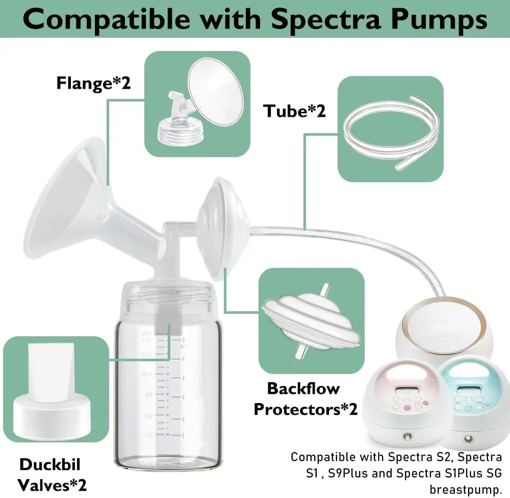 Flange Pump Parts Compatible Spectra S1 S2 9 Breast Pumps Replacement,Include Flange Backflow Protector Membrane Duckbill Valve 5