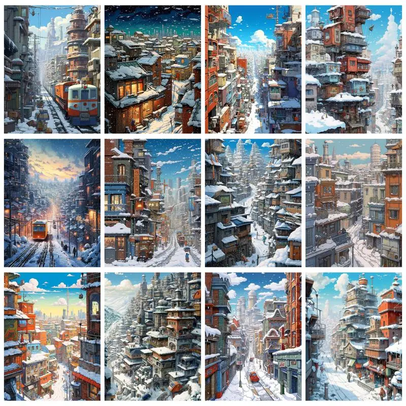 

CHENISTORY Cartoon Acrylic Painting By Numbers Handmade Winter Street For Adults Coloring By Number Gift Home Decors Artwork