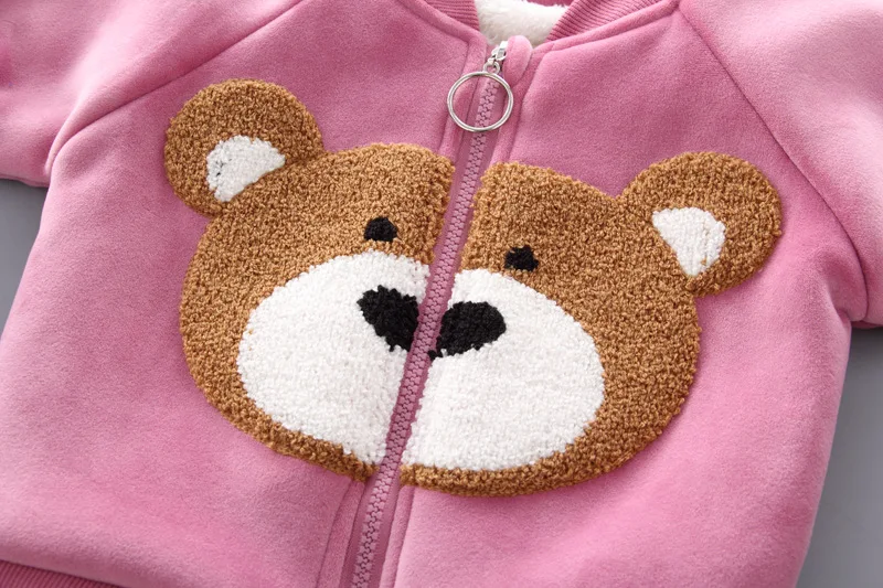 Baby Boy Clothing Girl Clothes Gold Velvet Warm Clothes Bear Cartoon Printing Plus Velvet Thick Sweater Hooded Vest Jacket 3pcs baby clothing set long sleeve	
