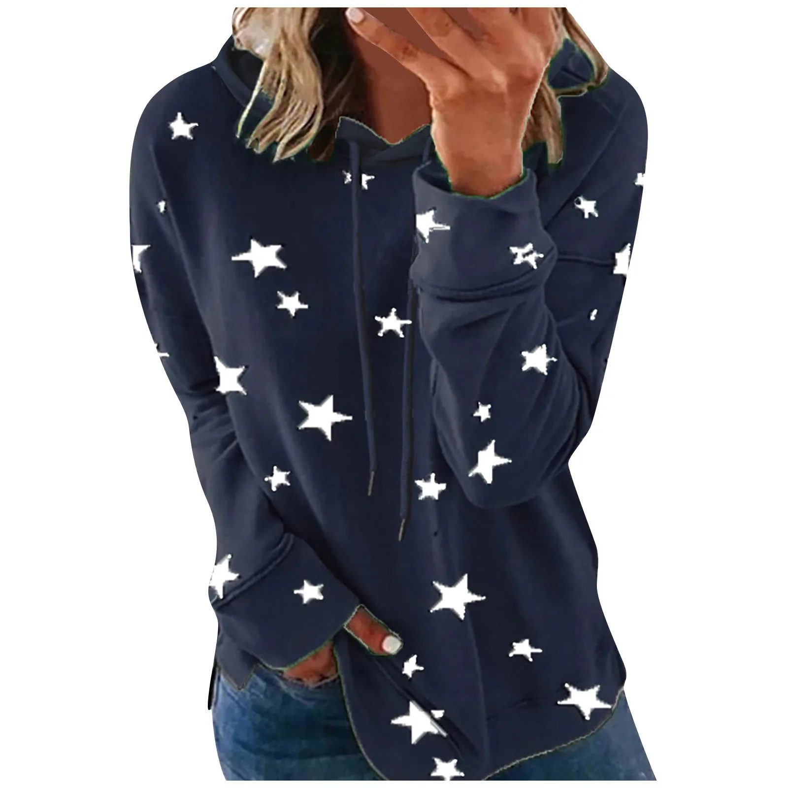 

Autumn Hoodies Women Fashion Hooded Star Print Patchwork Long Sleeves Tops Sweatshirt Star Printed Casual Hoodie Pullovers Худи
