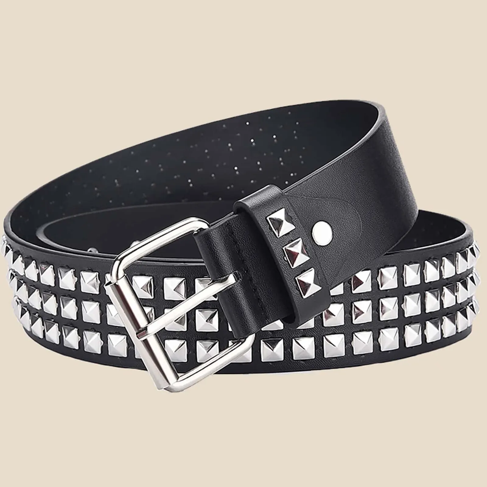 New fashion square studded metal pyramid belt for men and women, punk style jeans belt, Y2K designer belt for women.