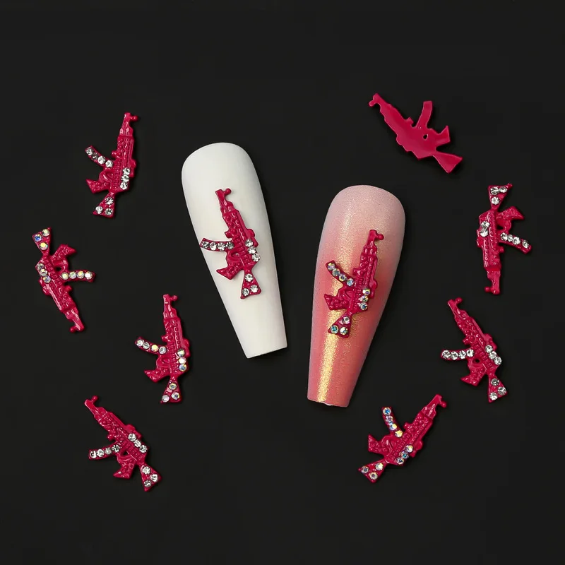 

10pcs Kawaii Pink Crystal Rhinestones Gun Punk Style Nail Charms Jewelry Alloy Metal Crystal Decoration Manicure DIY Accessory