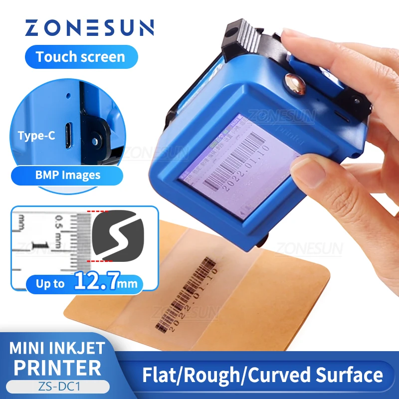 

ZONESUN Handheld Inkjet Printer Portable Date Coding Machine QR Code Barcode Batch Serial Number Bottles Printing Machine ZS-DC1