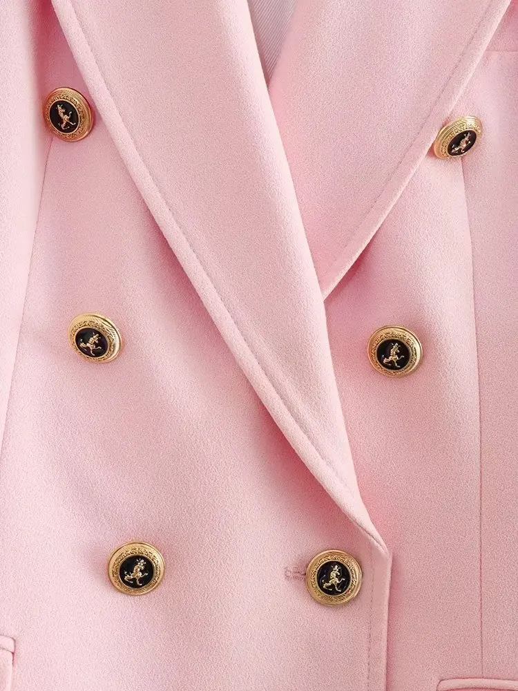 Withered French Fashion Ladies Office Ladies Solid Color Retro Double Breasted Casual Suit Simple Jacket Coat Women Tops