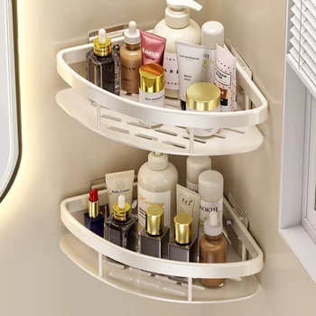 Portaoggetti da bagno triangolare bianco non perforato Portaoggetti da bagno ad angolo per WC Portaoggetti per doccia Portaoggetti per oggetti 1