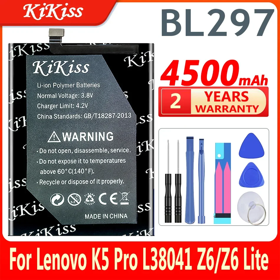 Batteria Ricaricabile Kikiss Bl297, Bl 297, Bl-297 Per Lenovo K5 Pro, L38111 ,L38041, Z6, Z6 Lite ,6.3 Pollici, 4500Mah