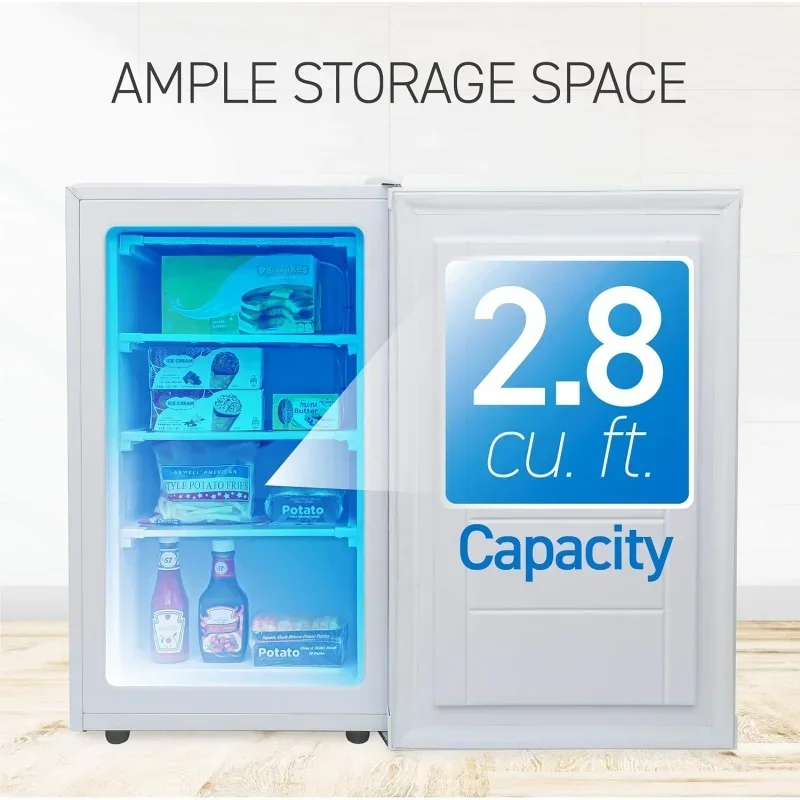 QWCommercial Cool Upright Freezer,Stand Up Freezer 2.8 Cu Ft with Reversible Door,White