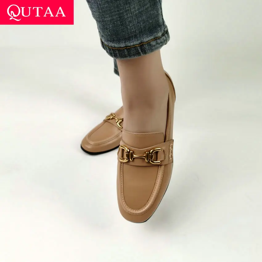 

QUTAA 2023 Women Pumps Shoes Genuine Leather Woman Spring Summer Low Heels Basic Loafers Round Toe Office Ladies Size 35-43
