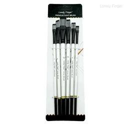6 - Piece Soft Nylon Paint Brush Set for Watercolor, Oil, and Acrylic (White Flat)