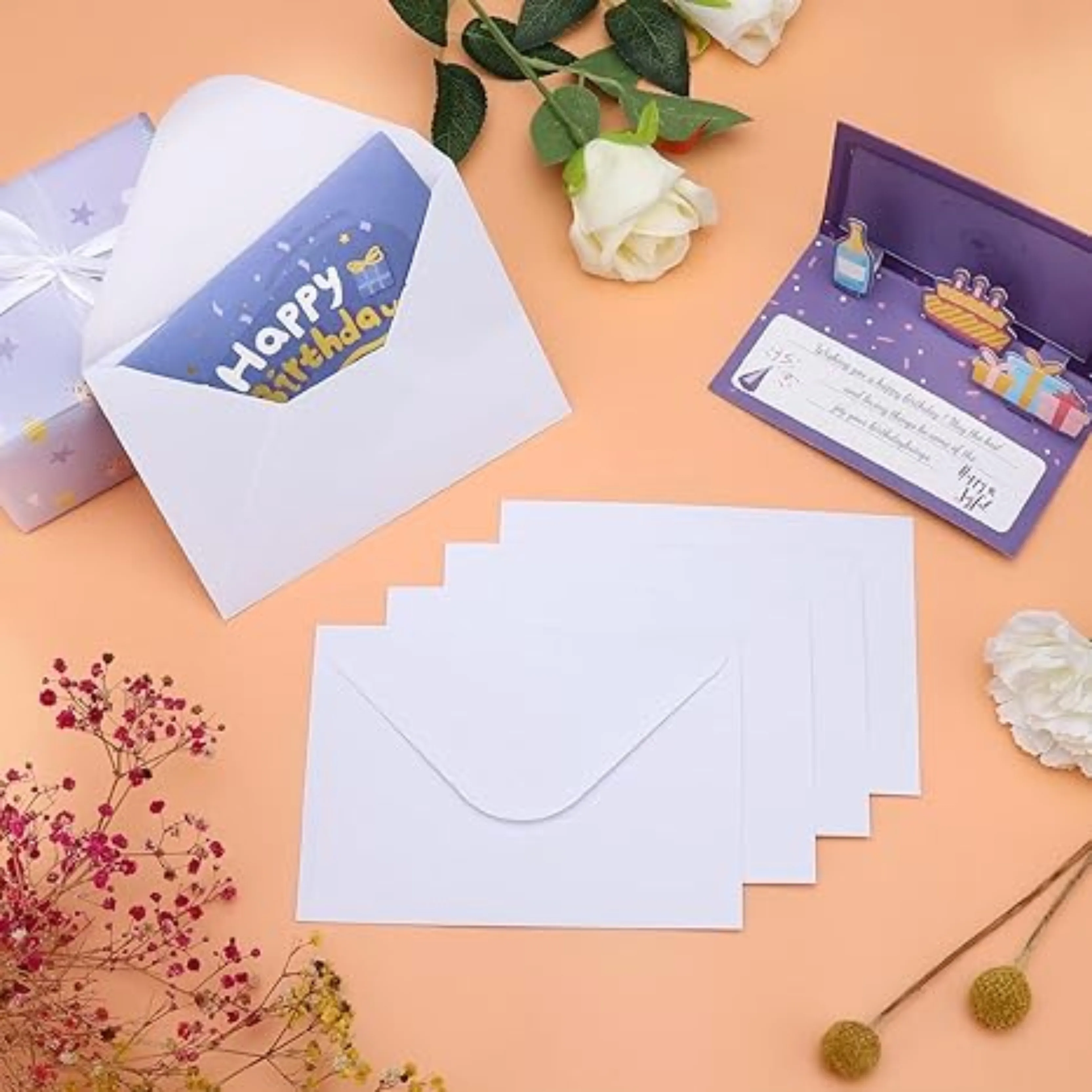 50 white 15.7 &times; 10.6cm envelopes with flip cover, suitable for engagement invitations, wedding invitations, announcements, etc
