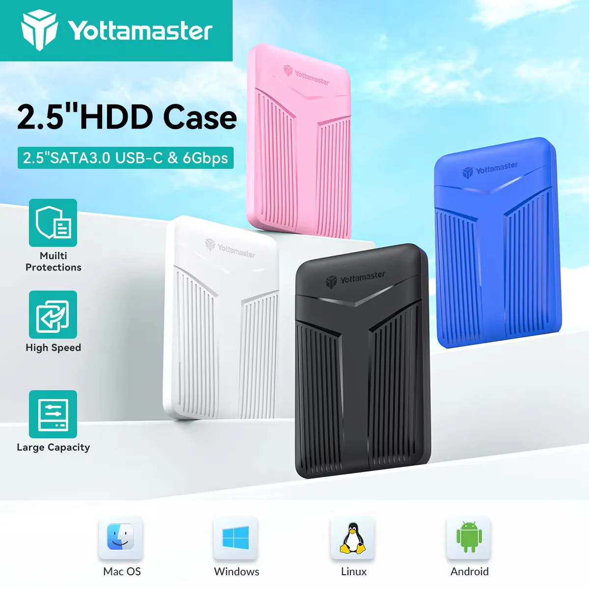 Yottamaster USB 3.0 어댑터 하드 디스크 케이스 6Gbps UASP 하드 드라이브 인클로저 (윈도우, 맥, 리눅스용) 2.5인치 HDD 인클로저 SATA