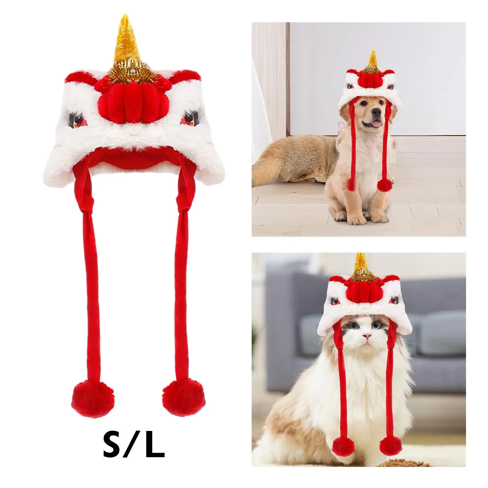 Cute Dance Lion Dog Headwear New Year Pet Costume Hat Cap Comfortable for Daily wearing Halloween Festival Costume Theme Party