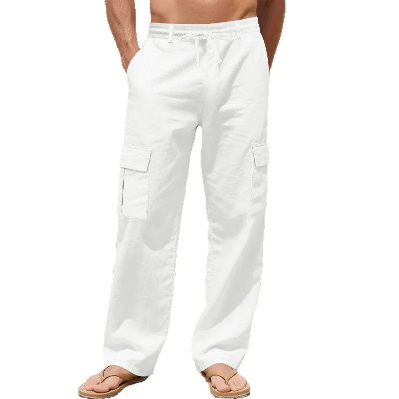 Men Beachwear Cargo Pants Elastic Waist Pocket Wide Leg