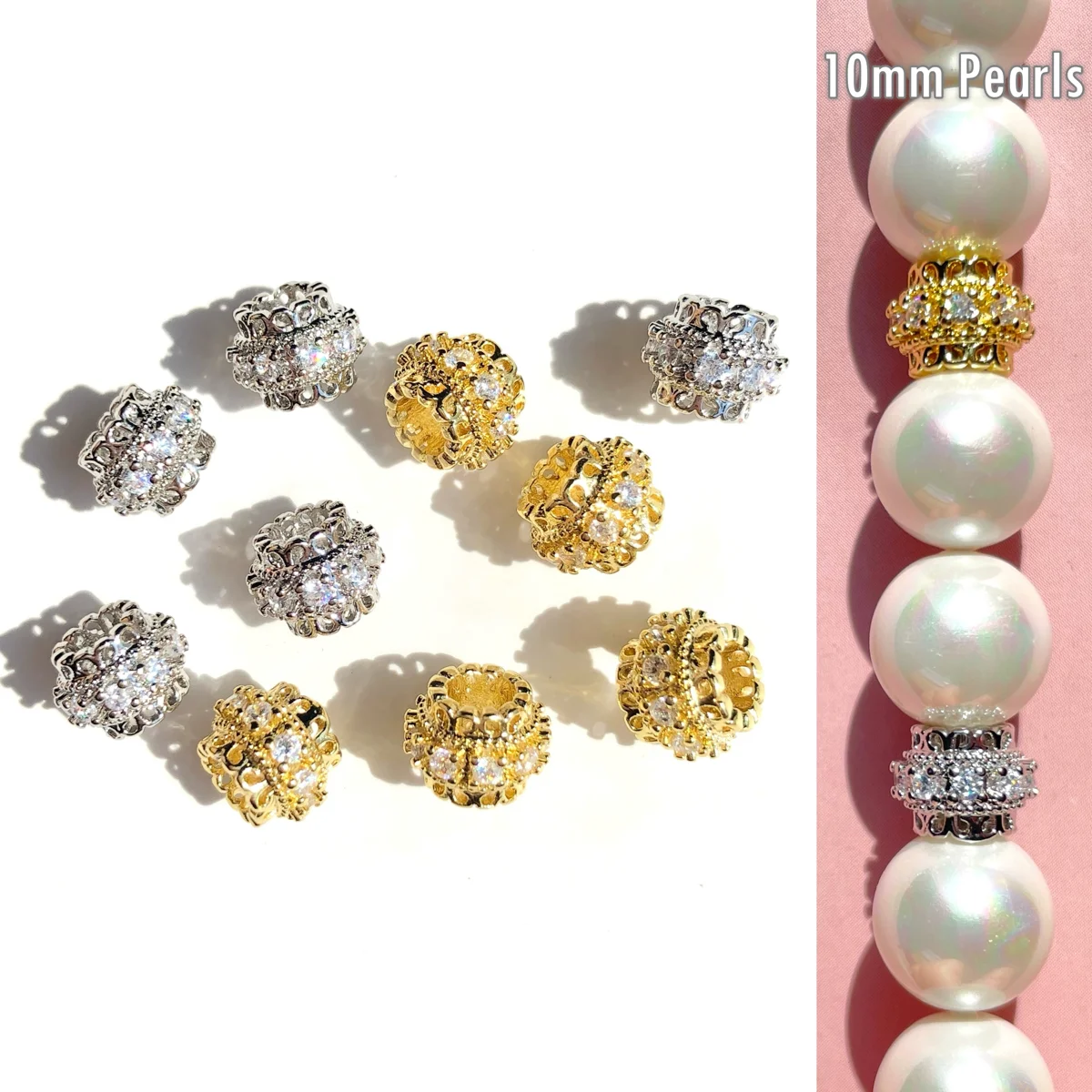 

10pcs Zirconia Pave Wheel Spacers Beads Bling Jewelry Findings for Women Bracelet Necklace Earring Making Accessories Wholesale