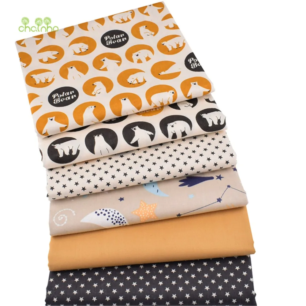 Chainho,Printed Twill Cotton Fabric,DIY Patchwork Sewing Quilting Material,Cartoon Polar Bears Series,6 Designs,2 Sizes,CC185