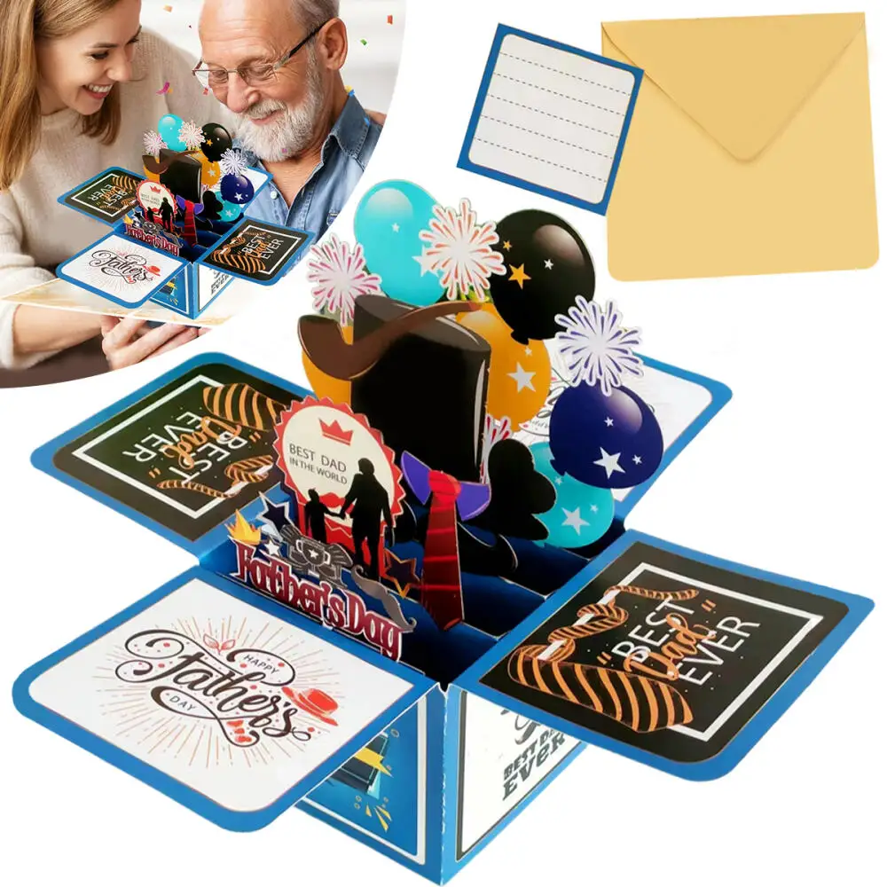 1 piece Fathers Day Card Father's Day Toolbox Pop Up Card 3d Pop Up Greeting for Father's Love Husband Brother