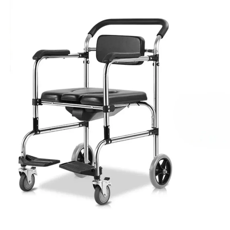 Mobile Bath Chair Folding Stainless Steel Toilet Disabled Pregnant Women Seat with Wheels Wheeled Shower Foldable Toilet Chair