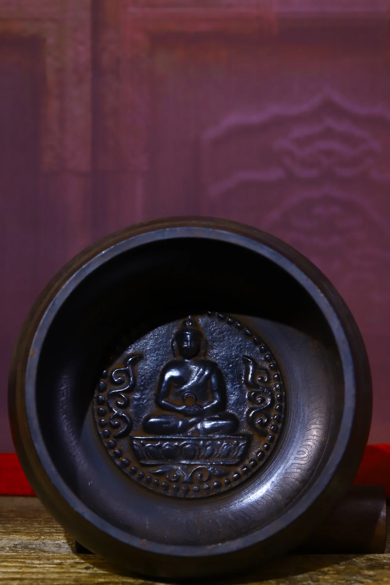 

6"Tibetan Temple Collection Old Bronze Shakyamuni Buddha Buddha Sound Bowl prayer Bowl Amulet Dharma Town house Exorcism