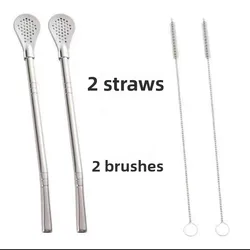 2 - Pack Stainless Steel Reusable Yerba Mate Filter Straws (2 straw 2 brush)