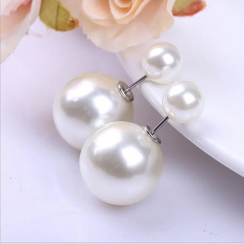 Double Sided Pearl Stud Earrings For Women Elegant Vintage Style_voghion.com