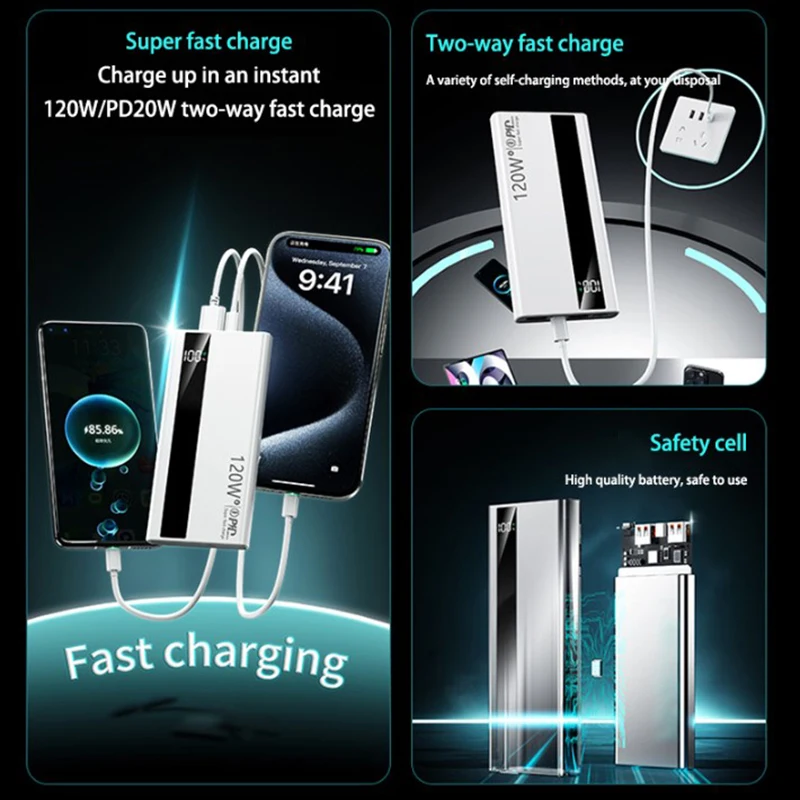 200000mAh 120W Power Bank High Capacity Digital Display Super Fast Charging Portable Power Bank For iPhone Huawei Samsung 2025 5