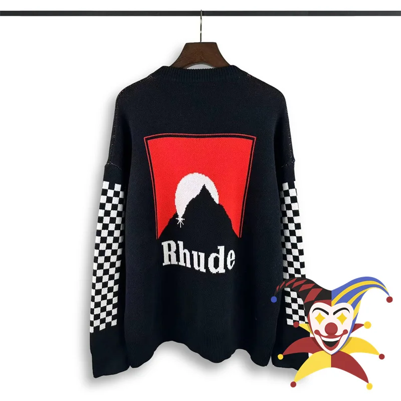 

New Rhude Rh Logo Half Moon Cashew Jacquard Sweater Men Women 1:1 High Quality Black 2023fw Casual Sweatshirts