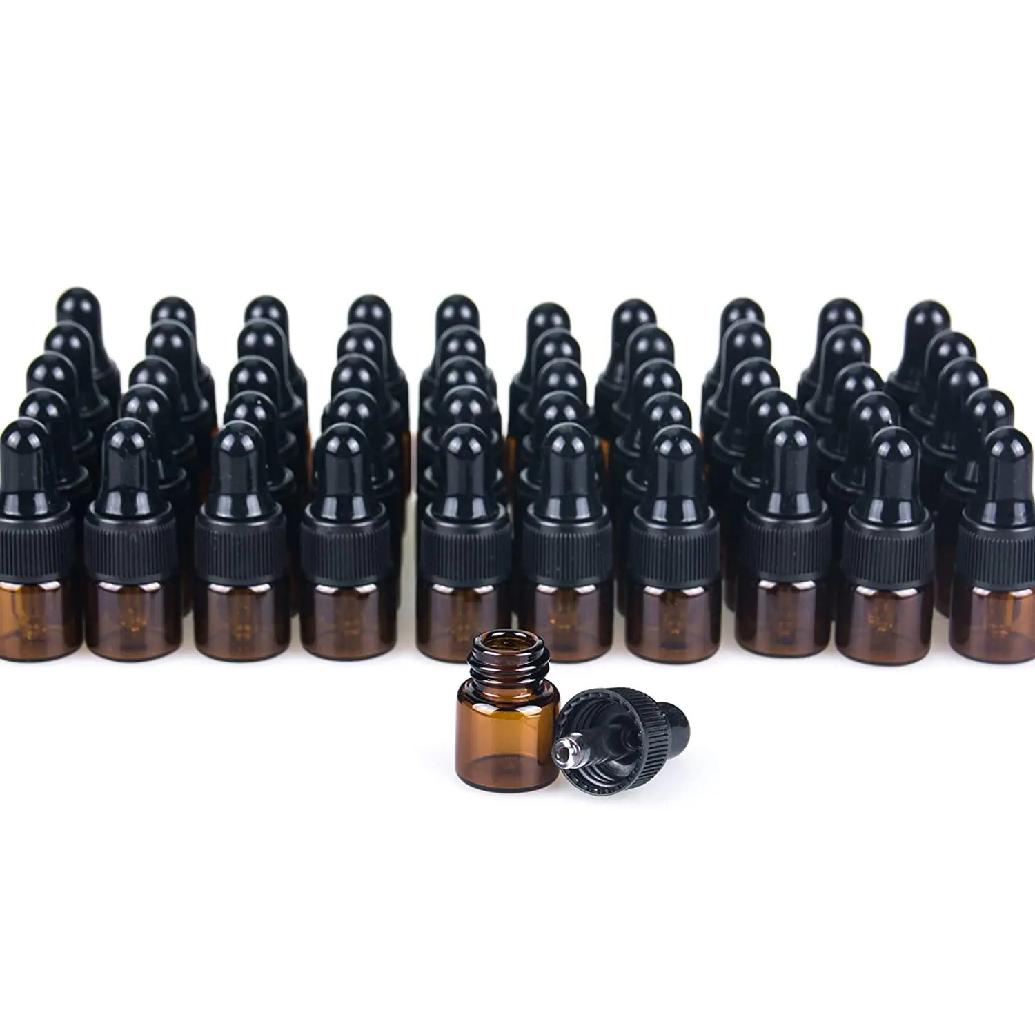 50pcs 1ml Amber Mini Glass Dropper Bottles, Small Amber Sample Bottle with Glass Eye Dropper for Essential Oils Sample Traveling