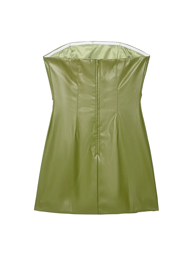 2025 New Women PU Leather Strapless Bag Hip Dress Sexy Sleeveless Backless Mini Dress Fashion High Street Party Clothing Women