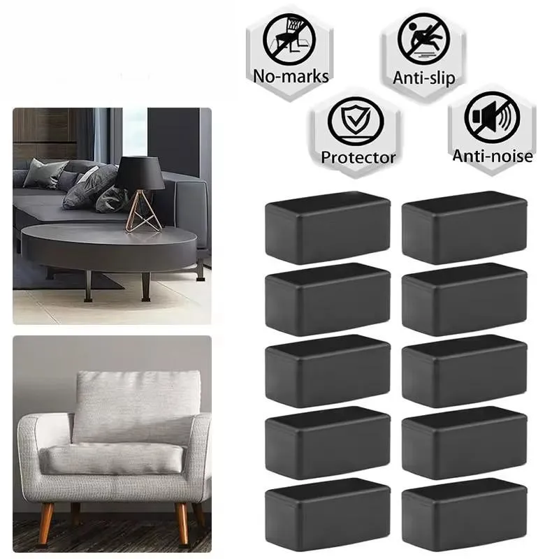 Chair Leg Caps Square Rectangle Rubber Table Feet Furniture Tube End Covers Tips Non-slip Floor Protector Pads Pipe Plugs Black chair leg caps,chair leg protector,furniture foot protector,furniture leg pads,furniture foot pads,furniture leg caps,pipe plugs,rubber furniture feet pads,furniture feet