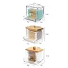 3pcs Swabs Holder Bathroom Container, Storage Box Cotton Ball/Swabs Dispenser, Apothecary Jar Organizer for Storage Wood Lids 5
