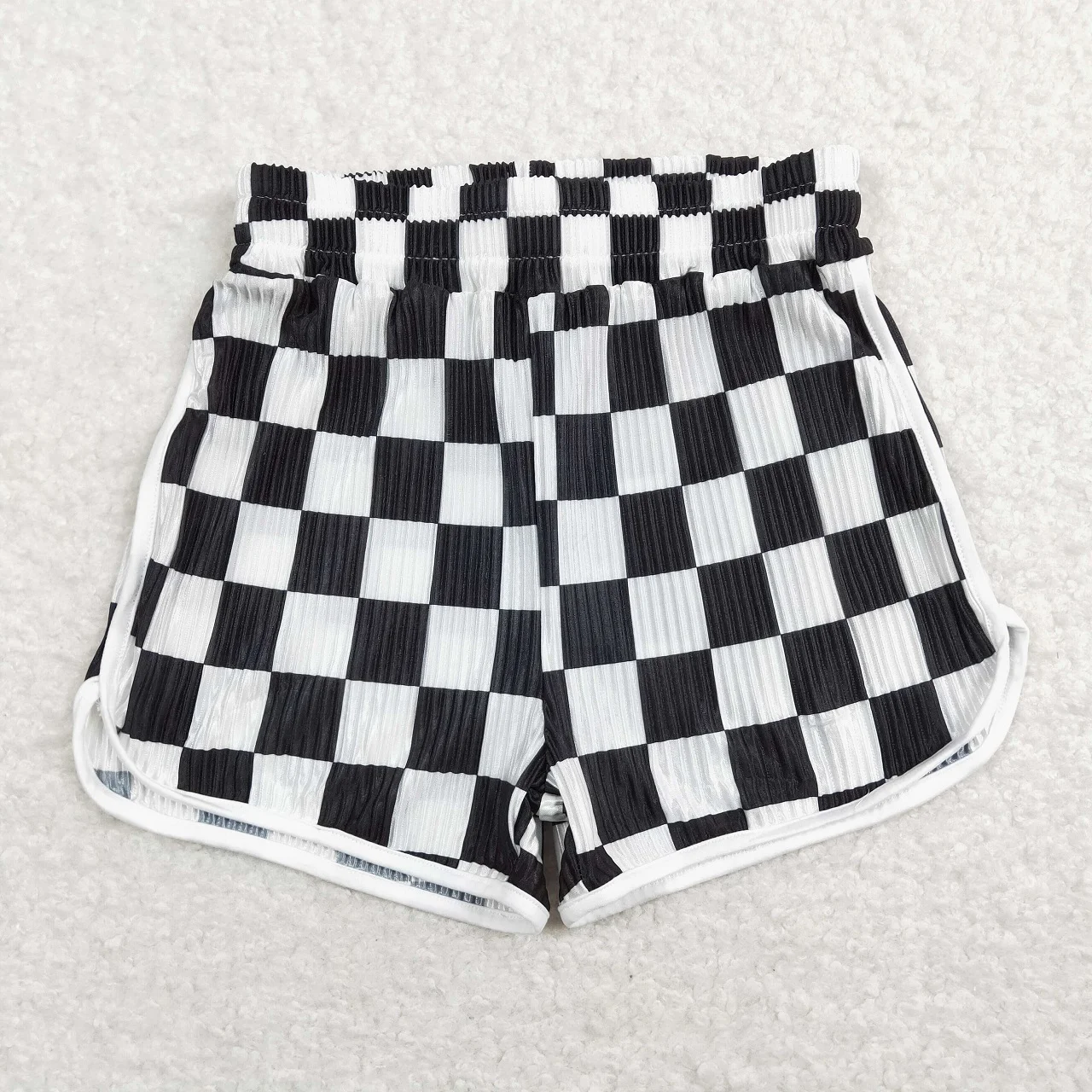 

Wholesale Baby Girl Summer Clothing Elastic Waist Shorts Kids Boutique Children Toddler Black White Checkered Clothes