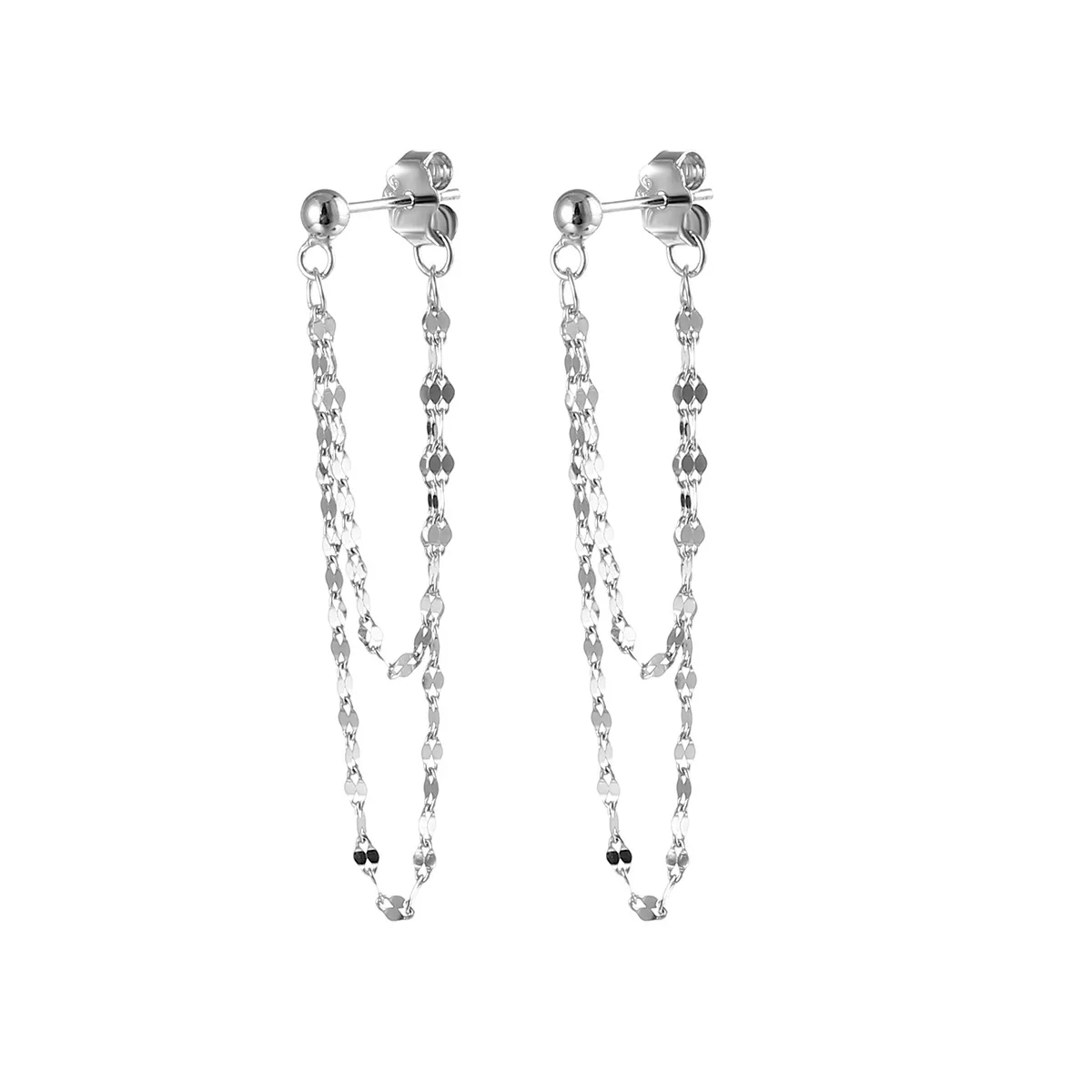 925 Silver designed earrings with double layered tassel chains at the front and back, exquisite earrings and dynamic earrings - 6