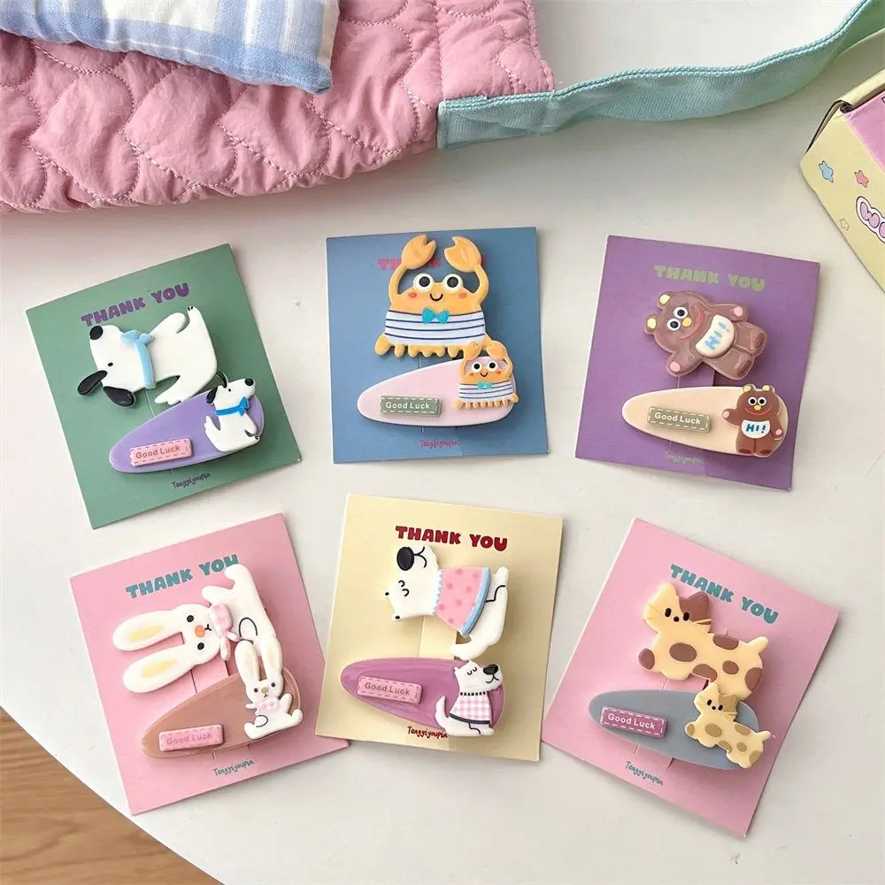 Japanese Kawaii Cartoon Mini Hair Clip Candy Color Animal Bear BB Clip Korean Style Princess Series Cute Barrettes Set Ladies