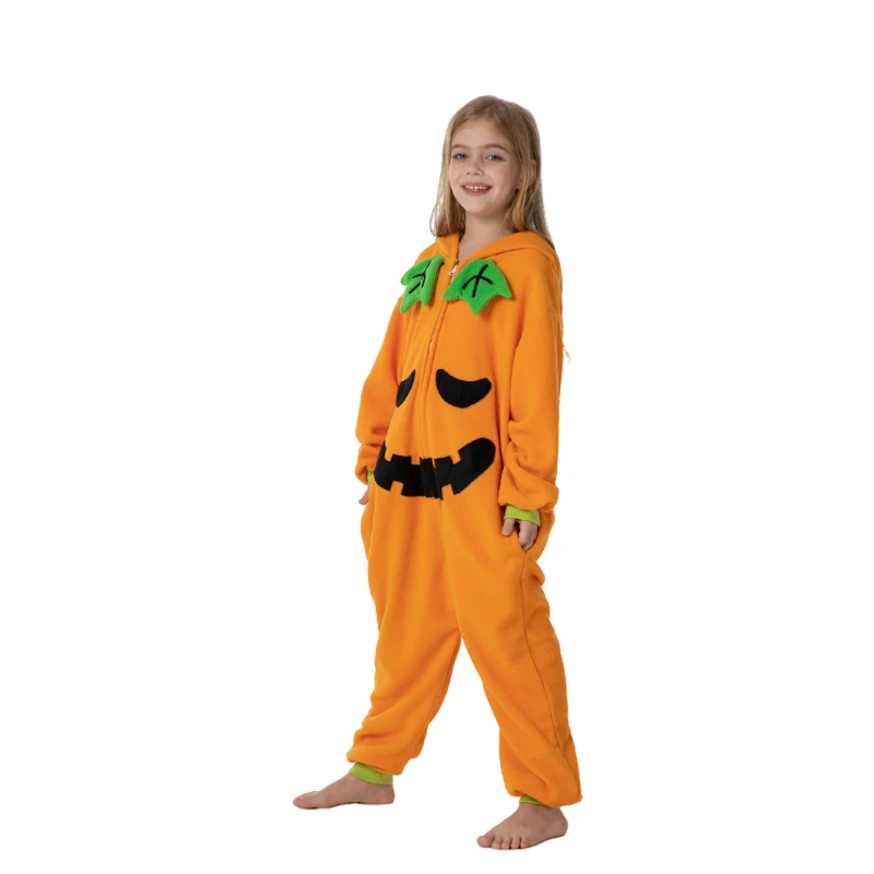 Kids Zipper Halloween Pumpkin Monster Onesie Pajamas Children Animal Whole Pijamas Cartoon Cosplay Girls Kigurumi Costume