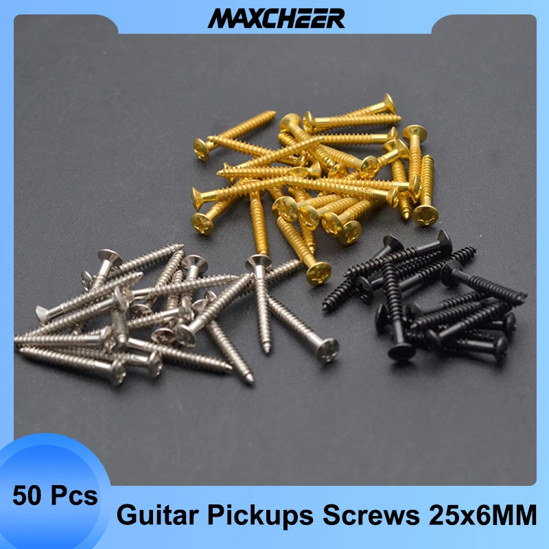 

50Pcs Guitar Single Coil Pickups Height Adjusting Screws 25x6MM Guitar Bridge Strap Button fixing Screw Black/Gold/Chrome