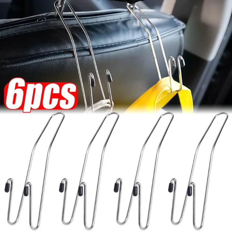 

2/4/6pcs Multifunctional Stainless Steel Hook Creative Car Seat in The Car Car Hooks Seat Back S Hooks Auto Storage Accessories