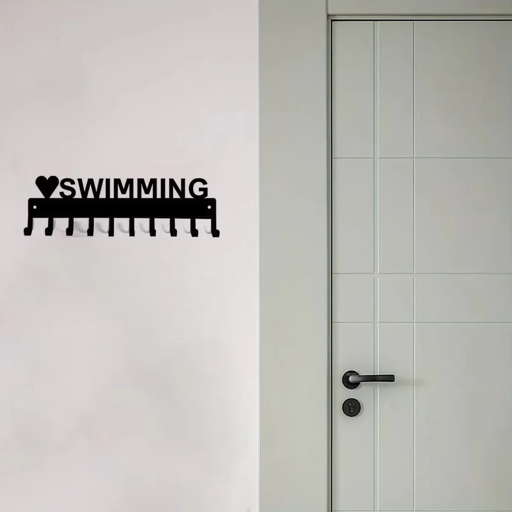 Love Swimming Medal Hanger Rack - 14.5 Inches with 10 Hooks Metal Wall Art Display Organizer for Wall-mounted Medal Decor 5