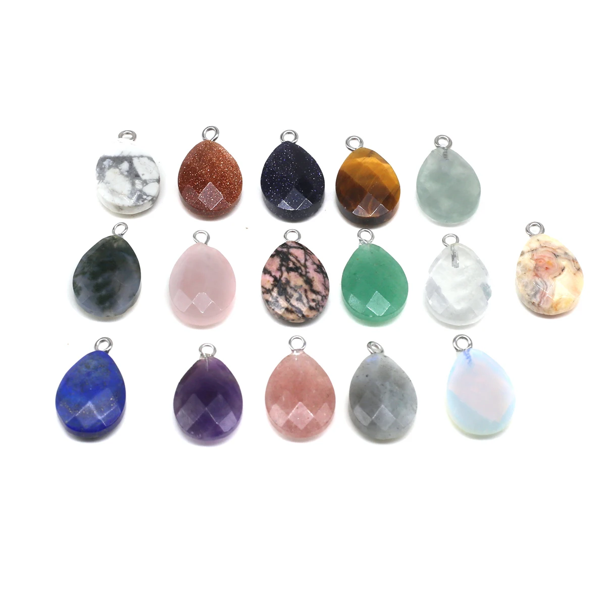 

2PCS Faceted Natural Stone Amethyst Agate Fluorite Droplet Shaped Pendant DIY Jewelry Making Necklace Earrings Accessories
