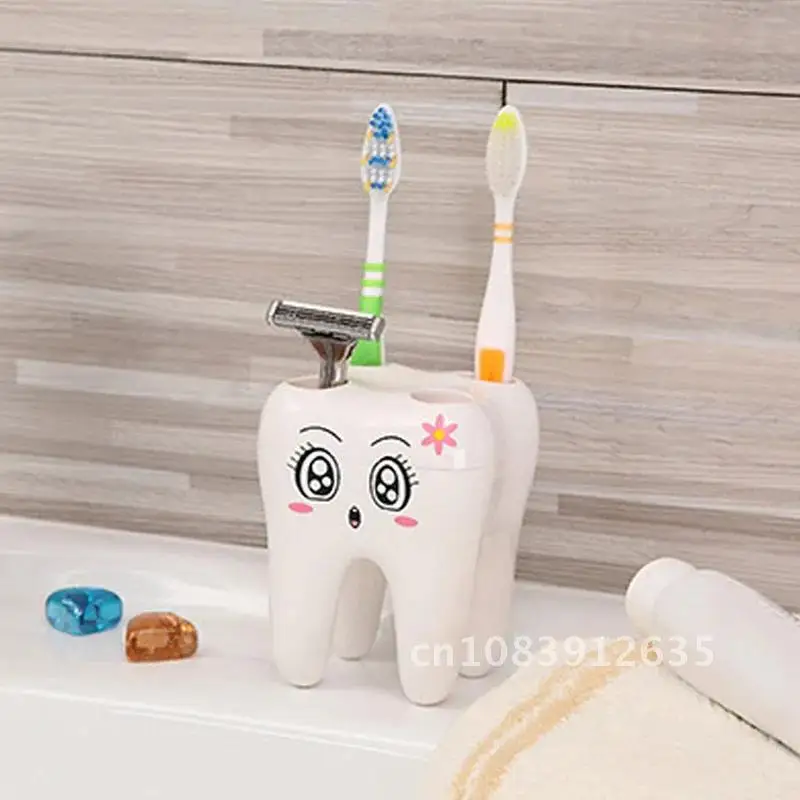 

Toothbrush Holder Stand Cartoon Teeth Shape Storage Holder Brush Rack Bathroom Supplies 4 Holes Shaving