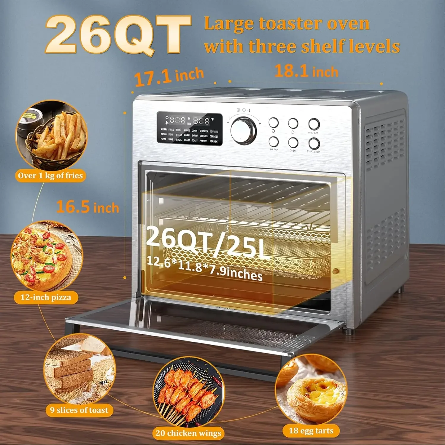 Get ROOMTEC 26 qt. Stainless Steel Air Fryer Toaster Oven Combo,21-in-1  Large Ovens Delivered