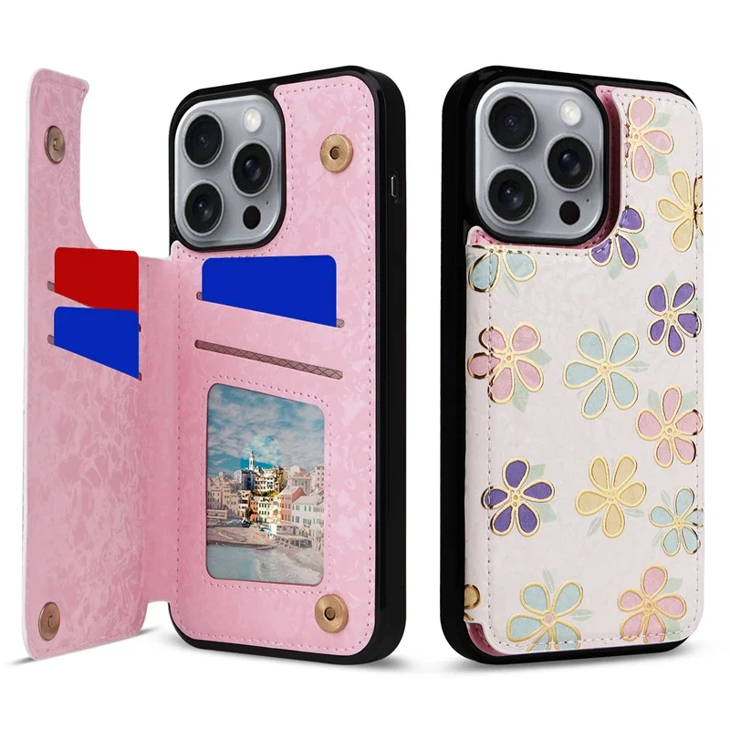 Floral RFID Blocking Leather Wallet Phone Case with Card Holder