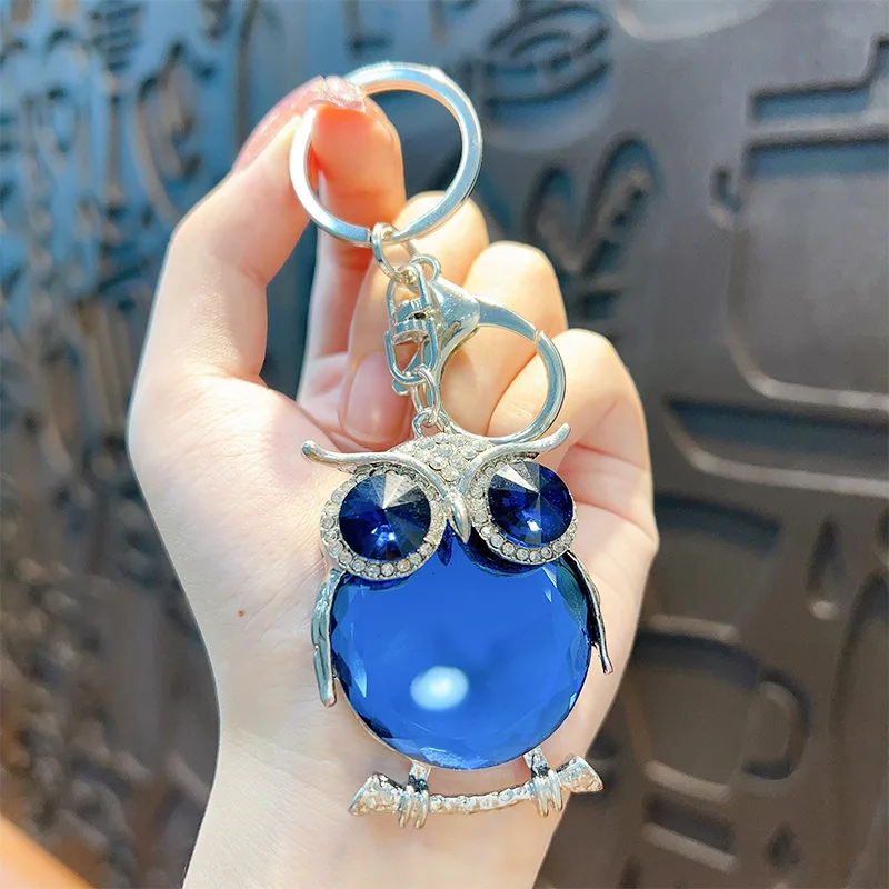 Fashion Zinc Alloy Crystal Owl Keychain Car Accessories Key Rings Women  Couple Keychains For Bag Car Keys Pendants Decoration