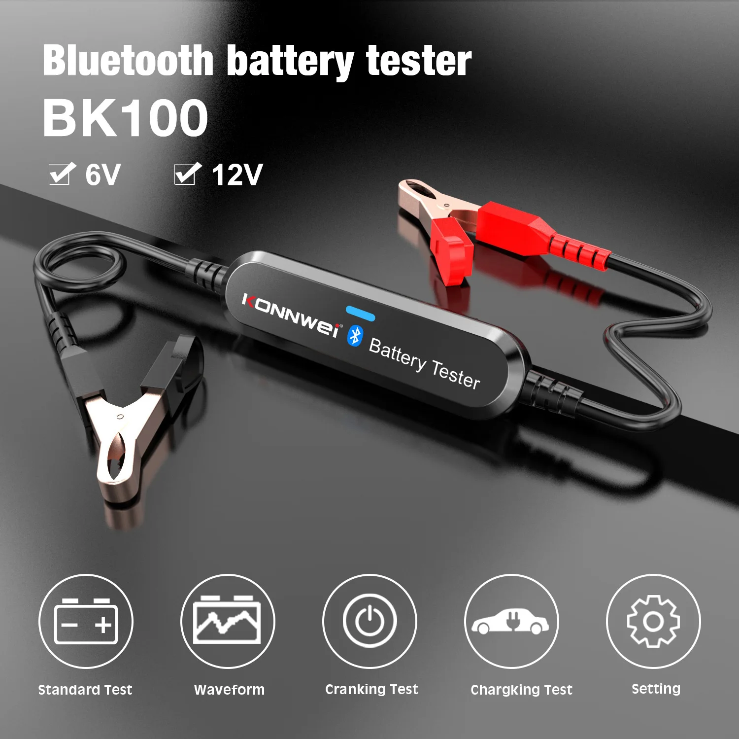 KONNWEI 블루투스 5.0 자동차 오토바이 배터리 테스터, 6V 12V 배터리 모니터, BT 5 2000 CCA 충전 크랭킹 테스트 도구, BK100