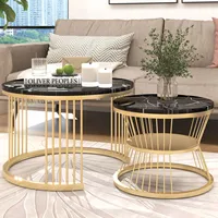 Anajqaqia Table basse, lot de 2, table basse moderne à poser l'une sur l'autre, table de salon, table de canapé, structure en métal, ronde, noire 3