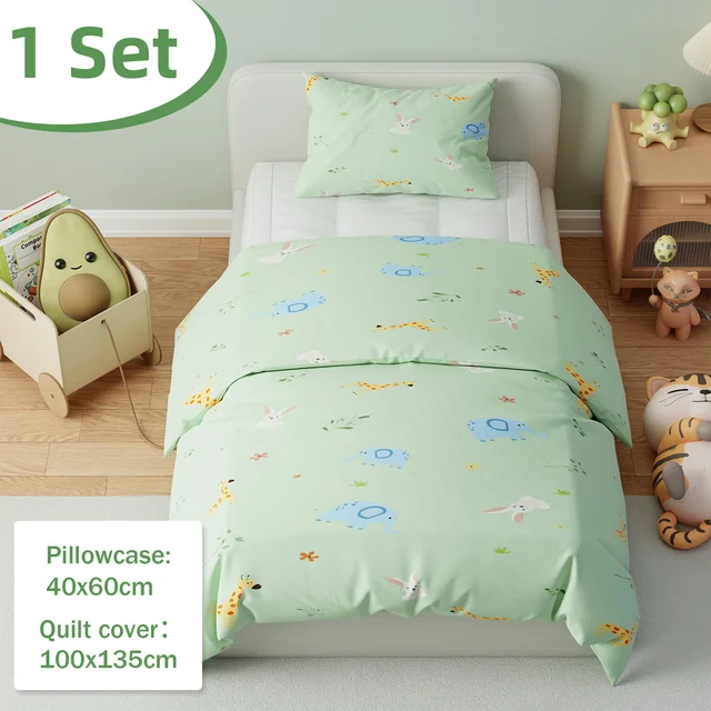 Ensemble de housse de couette pour tout-petits, 2 pièces, imprimé dinosaure de dessin animé, fermeture éclair, ensemble de literie pour lit bébé, motif animal mignon, chambre à coucher pour bébés garçons et filles 1