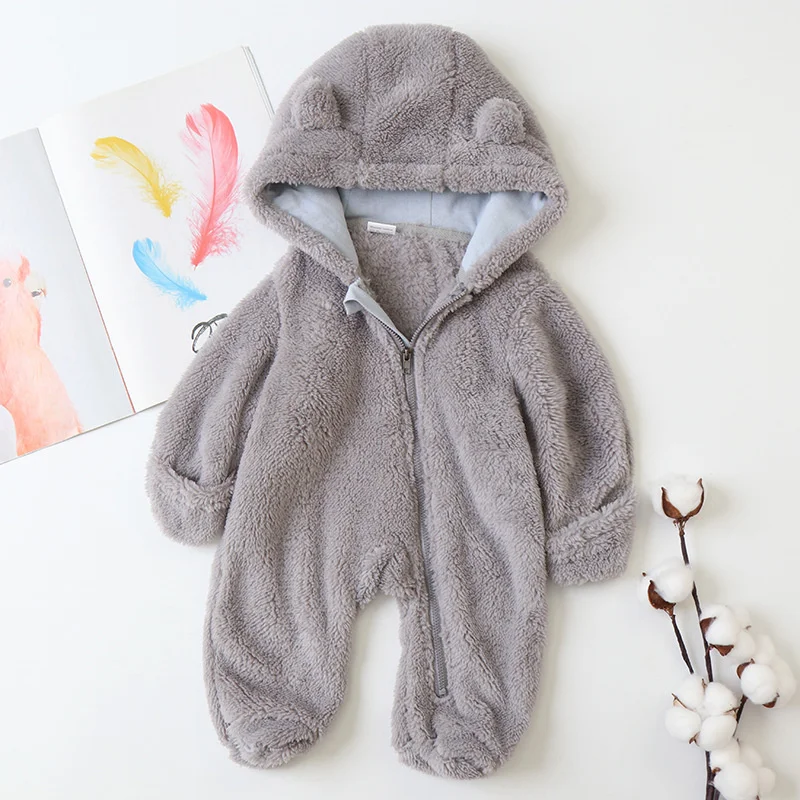 New born Baby Romper Winter Costume Boys Clothes Fleece Warm Baby Girls Clothing Overall Jumpsuit hooded infant jacket mantle