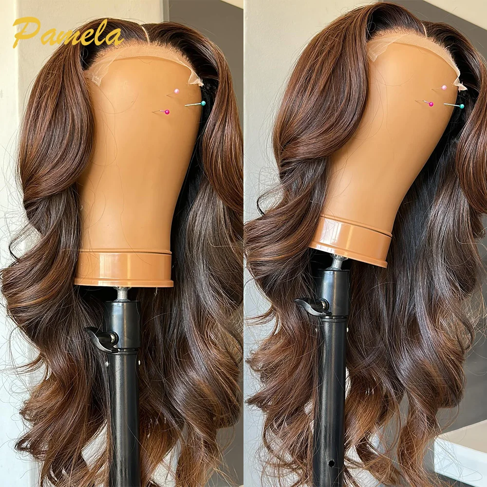 250% Density Honey Blonde Loose Wave Lace Front Wig Ombre 4/30 Colored 13x6 HD Transparent Lace Front Human Hair Wig Ready To Go
